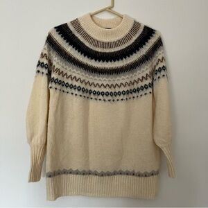 J. Crew Fair Isle Alpaca Wool Blend Mock Neck Oversized Sweater in Cream XXS